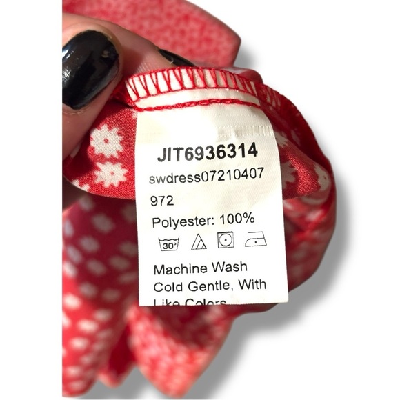 Shein Vibrant Red & White Floral Ditsy Print Front Cutout Lightweight Mini Dress - Picture 7 of 16